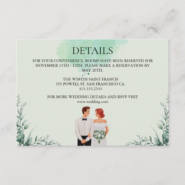 Custom green watercolor flowy wedding enclosure card (Front)