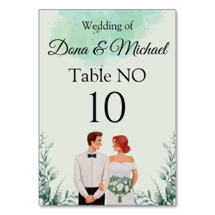 Custom green watercolor flowy wedding table number