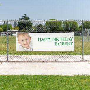 Custom Green White Child's Birthday Party Photo    Banner