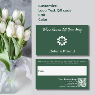 🌼Custom Green & White Florist Refer a Friend Card