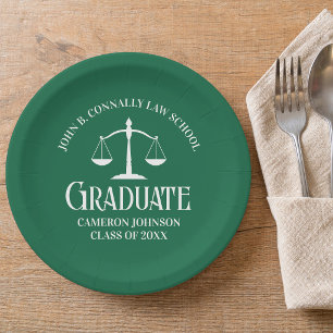 Custom Green White Law School Graduation Party Paper Plate