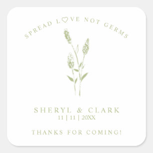 Custom Green Wildflowers Wedding Hand Sanitizer Square Sticker