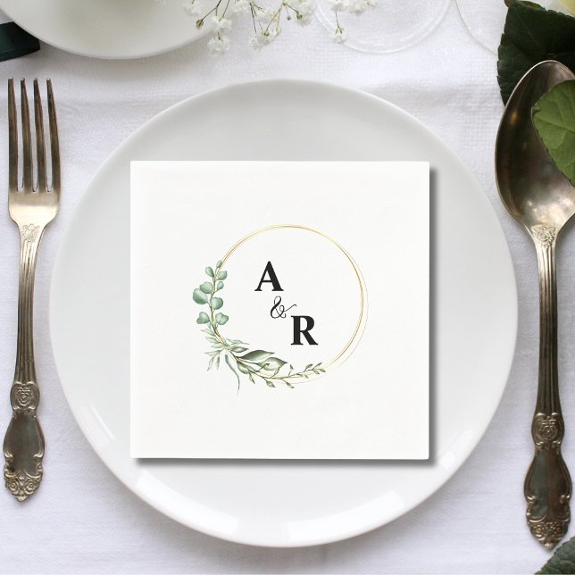 Custom Greenery Couple Initials Wedding Paper  Napkin (Creator Uploaded)
