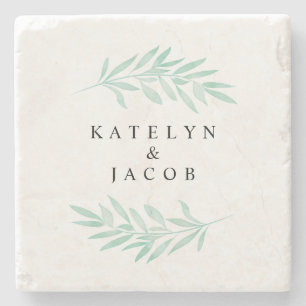 Custom Greenery Mint Watercolor Stone Coaster