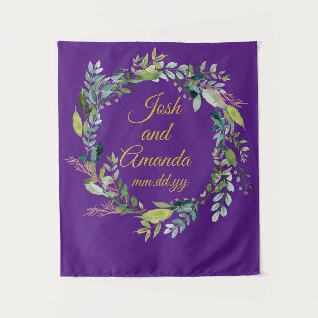 Custom Greenery Wedding Reception Photo Booth Prop Tapestry (Front)