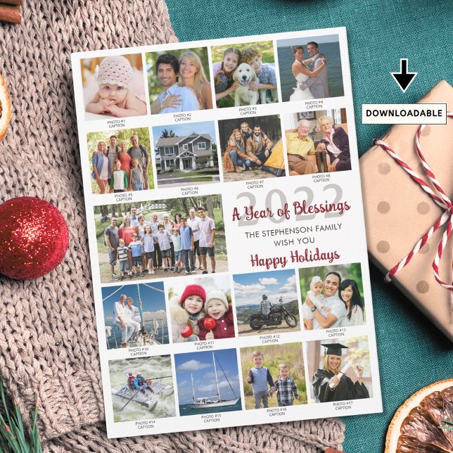 Custom Greeting 17 Photo Collage Captions Holiday Card (Creator Uploaded)