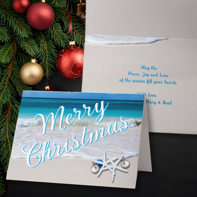 Custom Greeting Beach Starfish Christmas Folded Card (Creator Uploaded)