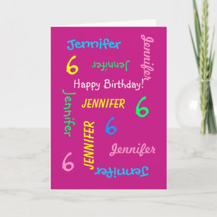 CUSTOM Greeting Card, Pink, 6th Birthday Card