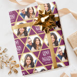 Custom Greeting Name & Photos Star Pattern Plum Wrapping Paper<br><div class="desc">Make your gift extra special with this personalized celebration wrapping paper. Featuring two of your favourite photos framed inside a seamless star pattern. Easy to replace with your own custom greeting and name. This versatile design is perfect for many different occasions including birthdays, Hanukkah, holidays, new home and more! Comes...</div>