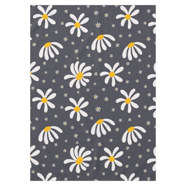Custom Grey and White Daisies Floral Tablecloth (Front)