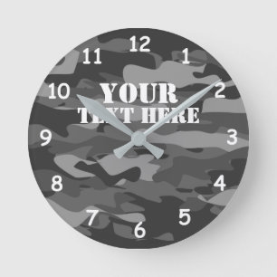Custom grey army camo military camouflage colour round clock