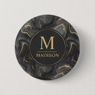 Custom Grey Black and Gold Glitter Marble Pattern 2 Inch Round Button