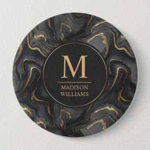 Custom Grey Black and Gold Glitter Marble Pattern 4 Inch Round Button