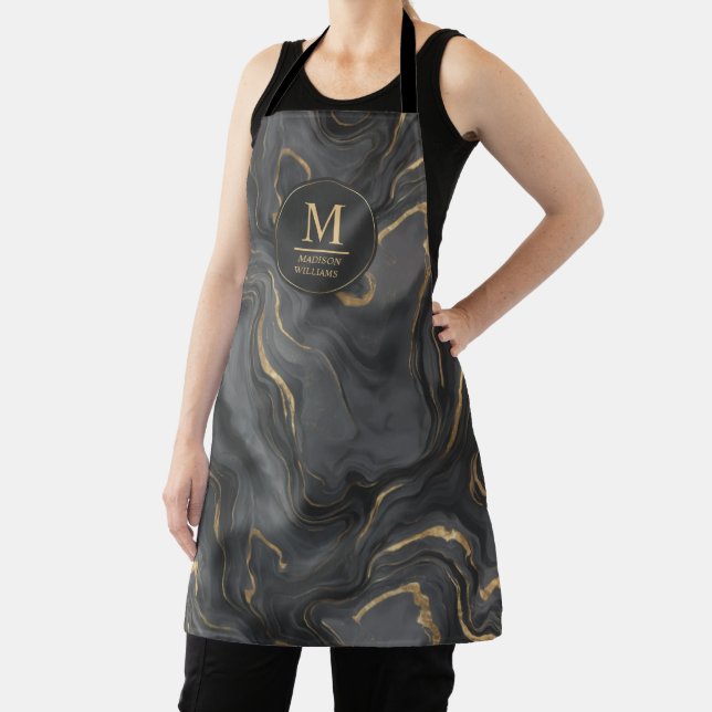 Custom Grey Black and Gold Glitter Marble Pattern  Apron (Insitu)