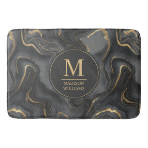 Custom Grey Black and Gold Glitter Marble Pattern Bath Mat