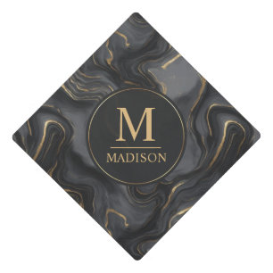 Custom Grey Black and Gold Glitter Marble Pattern  Graduation Cap Topper