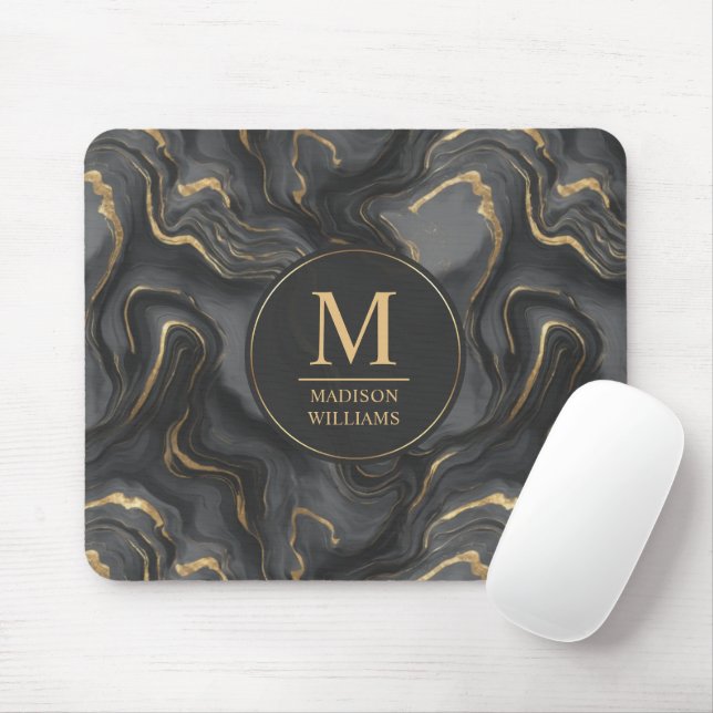 Custom Grey Black and Gold Glitter Marble Pattern  Mouse Pad (With Mouse)