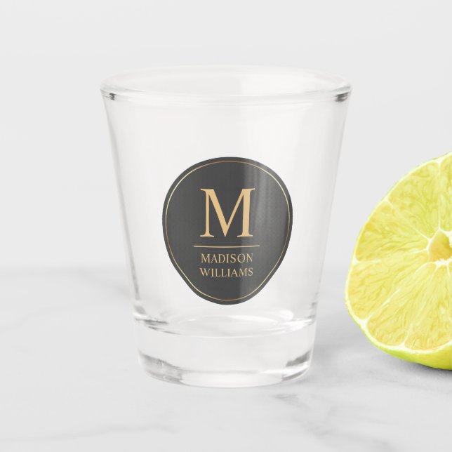 Custom Grey Black and Gold Glitter Marble Pattern  Shot Glass (Front)