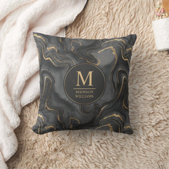 Custom Grey Black and Gold Glitter Marble Pattern  Throw Pillow (Blanket)