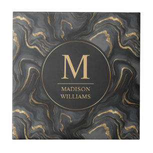 Custom Grey Black and Gold Glitter Marble Pattern Tile