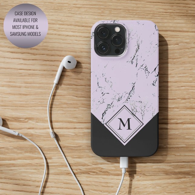 Custom Grey Black Marble On Lavender Violet Pink iPhone Case (Creator Uploaded)