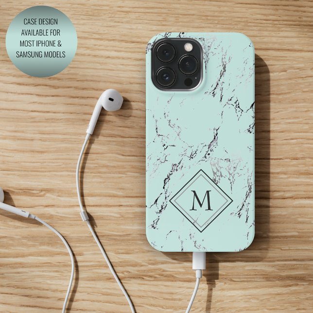 Custom Grey Black Marble Pattern On Mint Green Case-Mate iPhone Case (Creator Uploaded)
