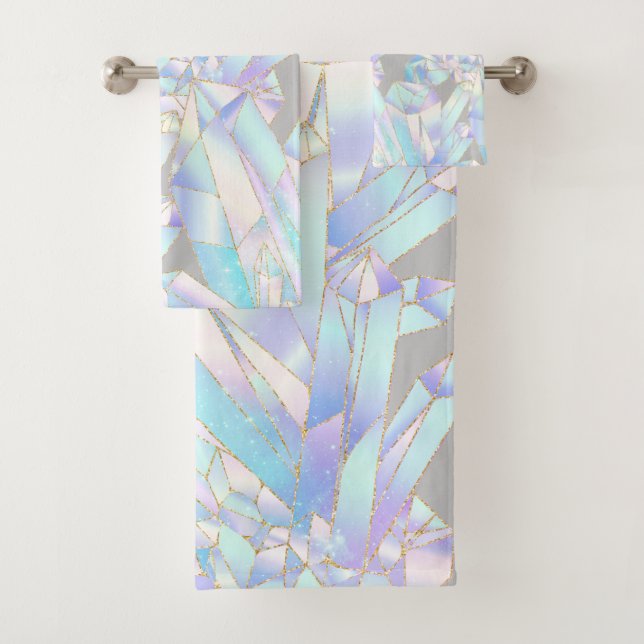 CUSTOM GREY BLUE PURPL CRYSTAL BATHROOM TOWEL SET (Insitu)