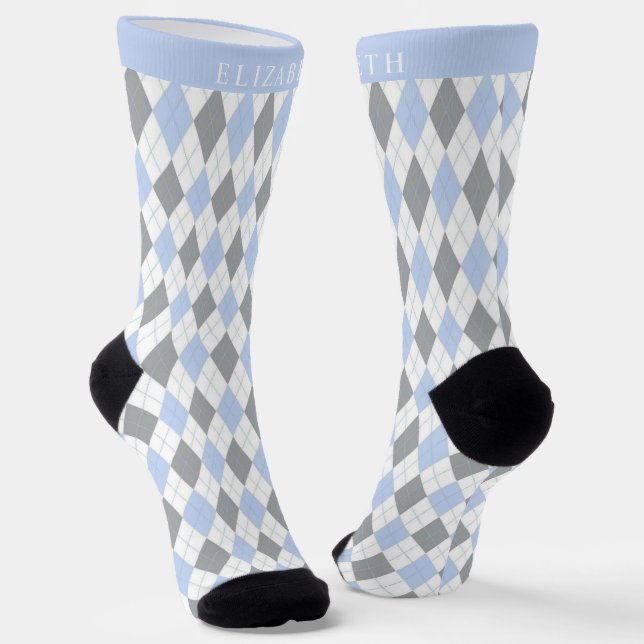 Custom Grey Blue White Argyle Pattern Socks (Angled)