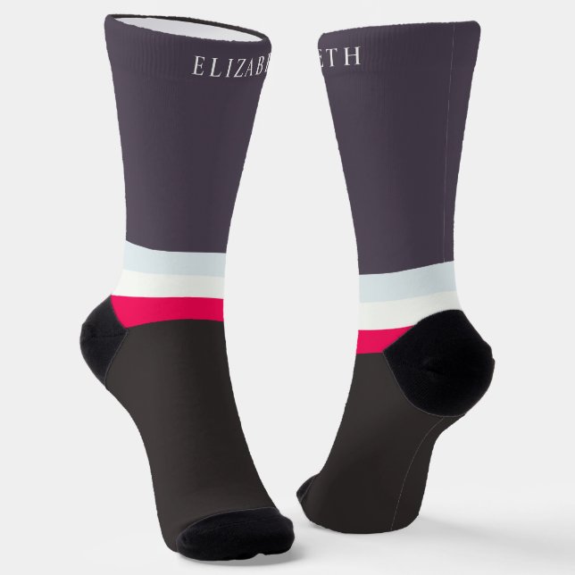 Custom Grey Blue White Red Black Colour Block Socks (Angled)