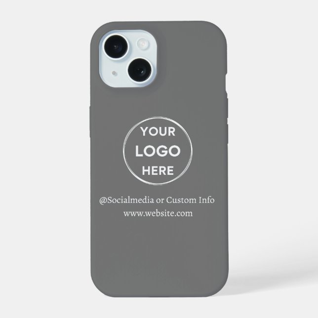 Custom Grey Business Logo Branded iPhone 15 Case (Back)