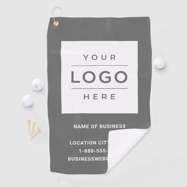 Custom Grey Business Logo Company Branded Golf Towel (InSitu)