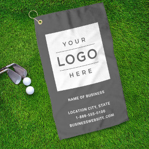 Custom Grey Business Name and Logo Golf Towel