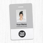 Custom Grey Employee Photo, Bar Code, Logo, Name Badge<br><div class="desc">Easily personalize this Custom Employee Name Badge with Photo, Scan Bar Code and business logo. A simple business design in light grey and white colours fully customizable in front and back sizes, sans-serif basic and modern fonts and a professional and clear look. Avaiable with lanyard, metal clip or with retractable....</div>