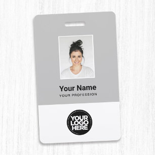 Custom Grey Employee Photo, Bar Code, Logo, Name Badge