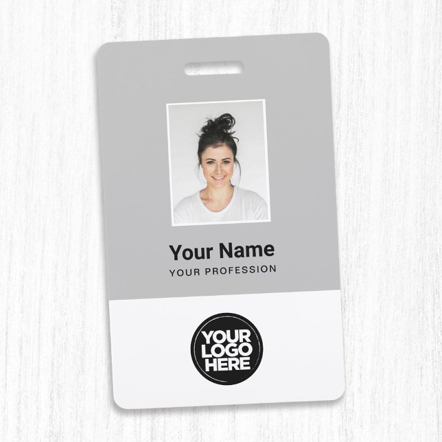 Custom Grey Employee Photo, Bar Code, Logo, Name Badge (Creator Uploaded)