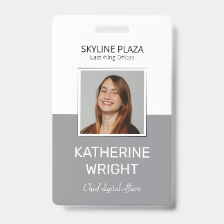 Custom Grey Employee Photo Square ID Name Badge