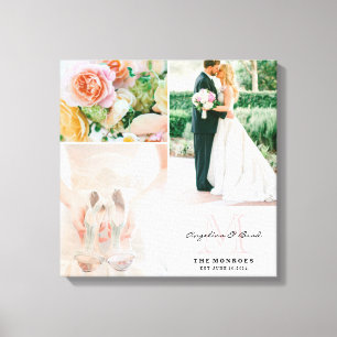 Custom Grey Floral Monogram Wedding Photo Collage Canvas Print