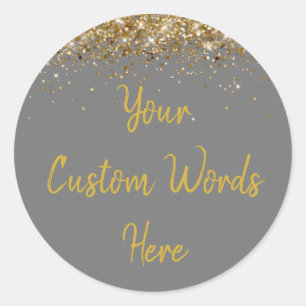 Custom Grey Gold Glitter Grey Birthday Party Favou Classic Round Sticker