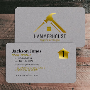Custom Grey + Gold Home Building Construction Lux Business Card