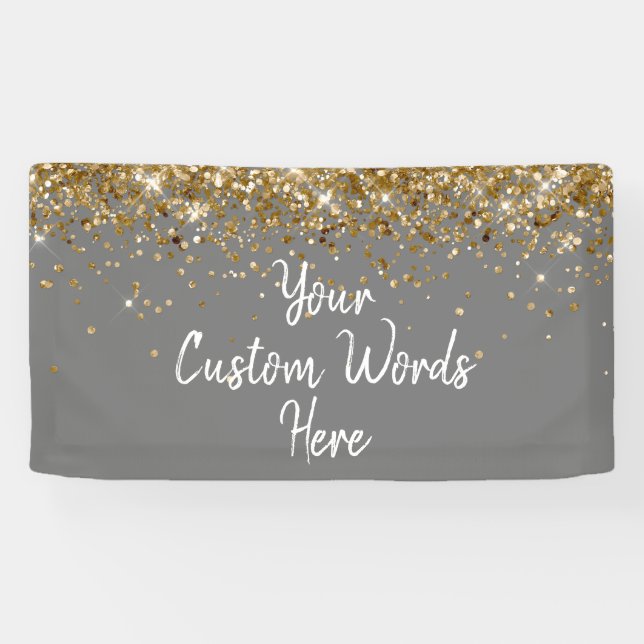 Custom Grey Grey & Gold Birthday Party Photo Booth Banner (Horizontal)