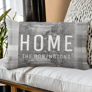 Custom grey home plaid modern farmhouse geometric lumbar pillow