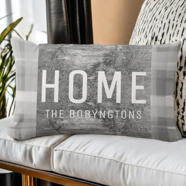 Custom grey home plaid modern farmhouse geometric lumbar pillow (Creator Uploaded)
