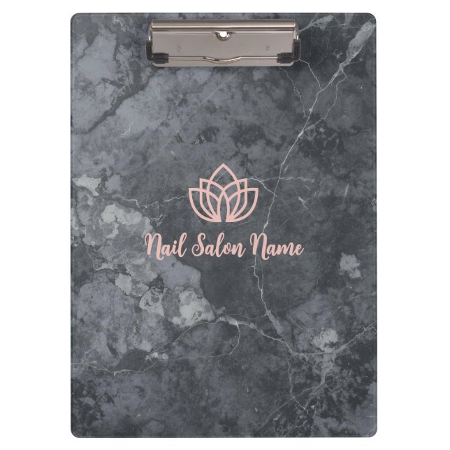 Custom Grey Marbel Nail Salon Clipboard with Logo  (Front)