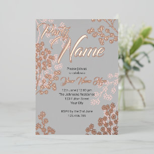 Custom Grey Pink Elegant Floral Blooming Party