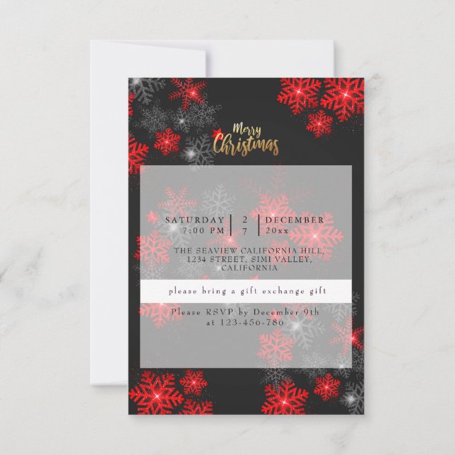 Custom Grey Red Glitter Sparkles Merry Christmas Invitation (Back)