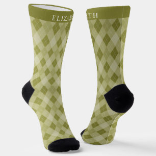 Custom Grey Sage Olive Green Argyle Pattern Socks