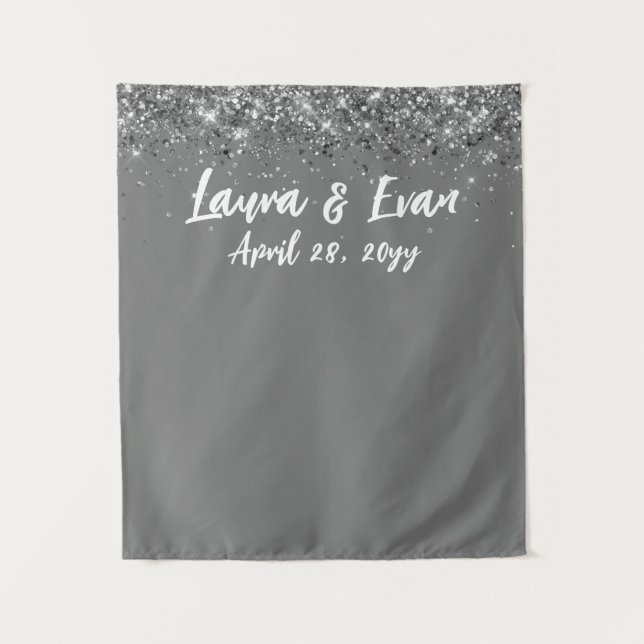 Custom Grey Silver White Wedding Photo Booth Prop Tapestry (Front)