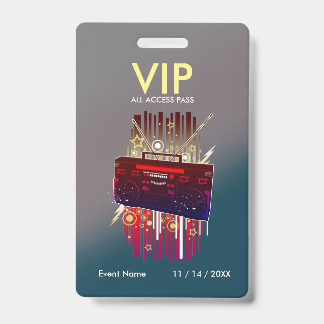 Custom Grey Teal Gradient VIP Pass For Event Badge (Front)