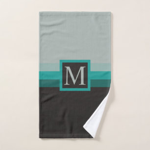 Custom Grey Teal Green Blue Black Colour Block Hand Towel