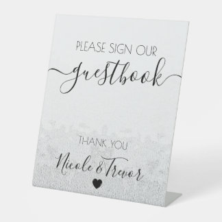 Custom Grey Texturized Calligraphy Sign Guestbook